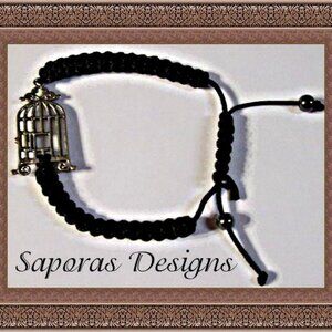 Handmade Black Braided Rope Bracelet With Birdcage Charm
